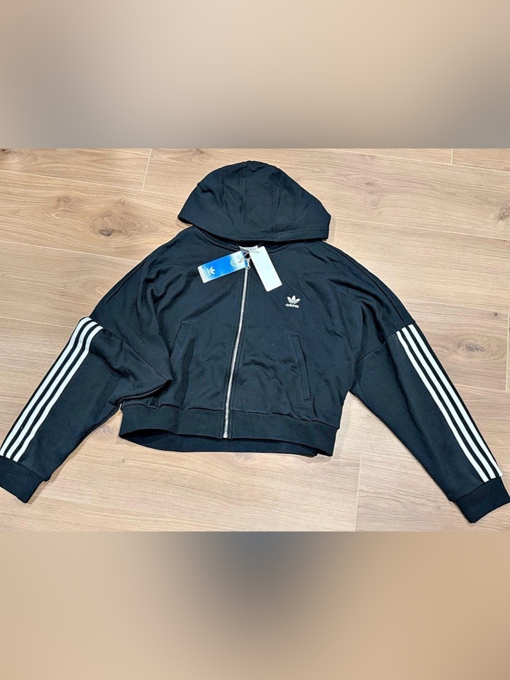 adidas Cropped Striped Track Jacket in Black & White Size Medium NWT